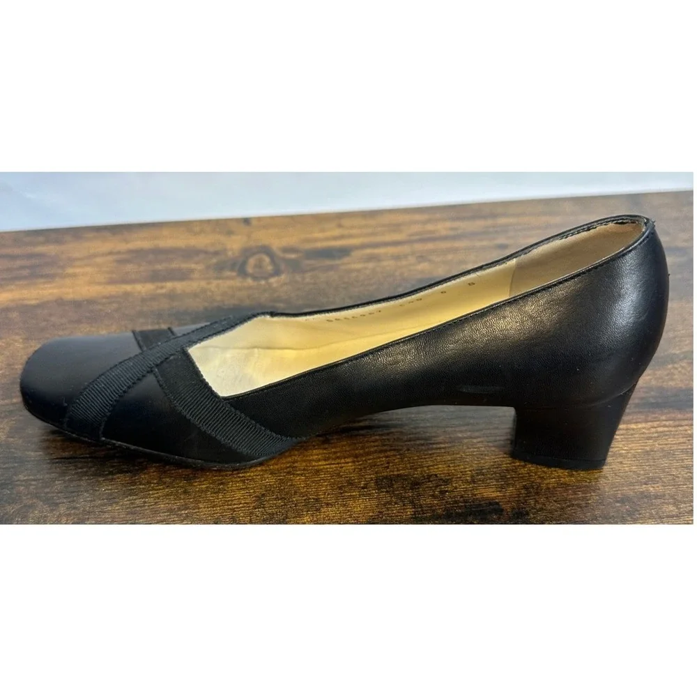 Salvatore Ferragamo Boutique Black Leather Square Toe Block Heel Pumps 6 B Italy - Picture 8 of 16